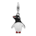 Amore La Vita Sterling Silver Rhodium-plated Polished 3-D Enameled Penguin Charm with Fancy Lobster Clasp, 37 x 12 mm