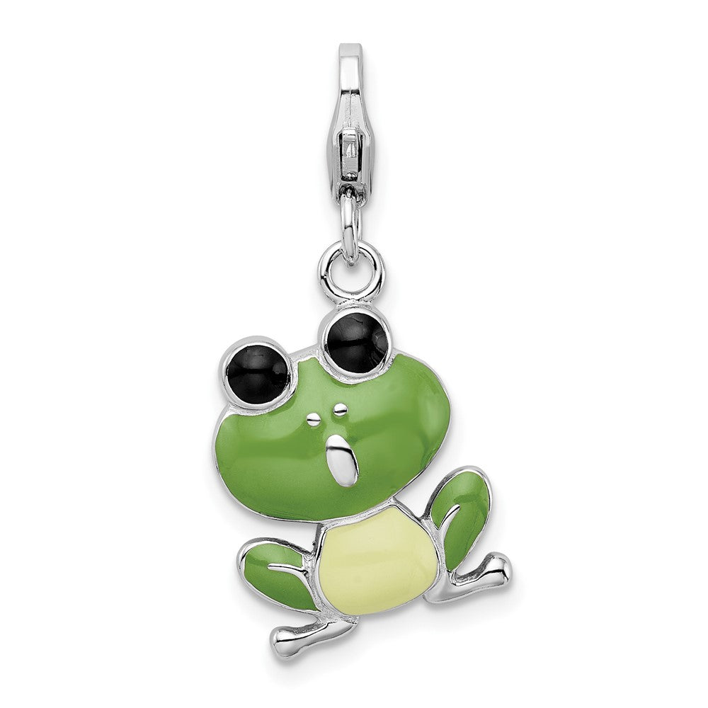 Amore La Vita Sterling Silver Rhodium-plated Polished Enameled Frog Charm with Fancy Lobster Clasp, 40 x 15 mm