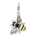 Amore La Vita Sterling Silver Rhodium-plated Polished Enameled 3-D Bubble Bee Charm with Fancy Lobster Clasp, 42 x 18 mm