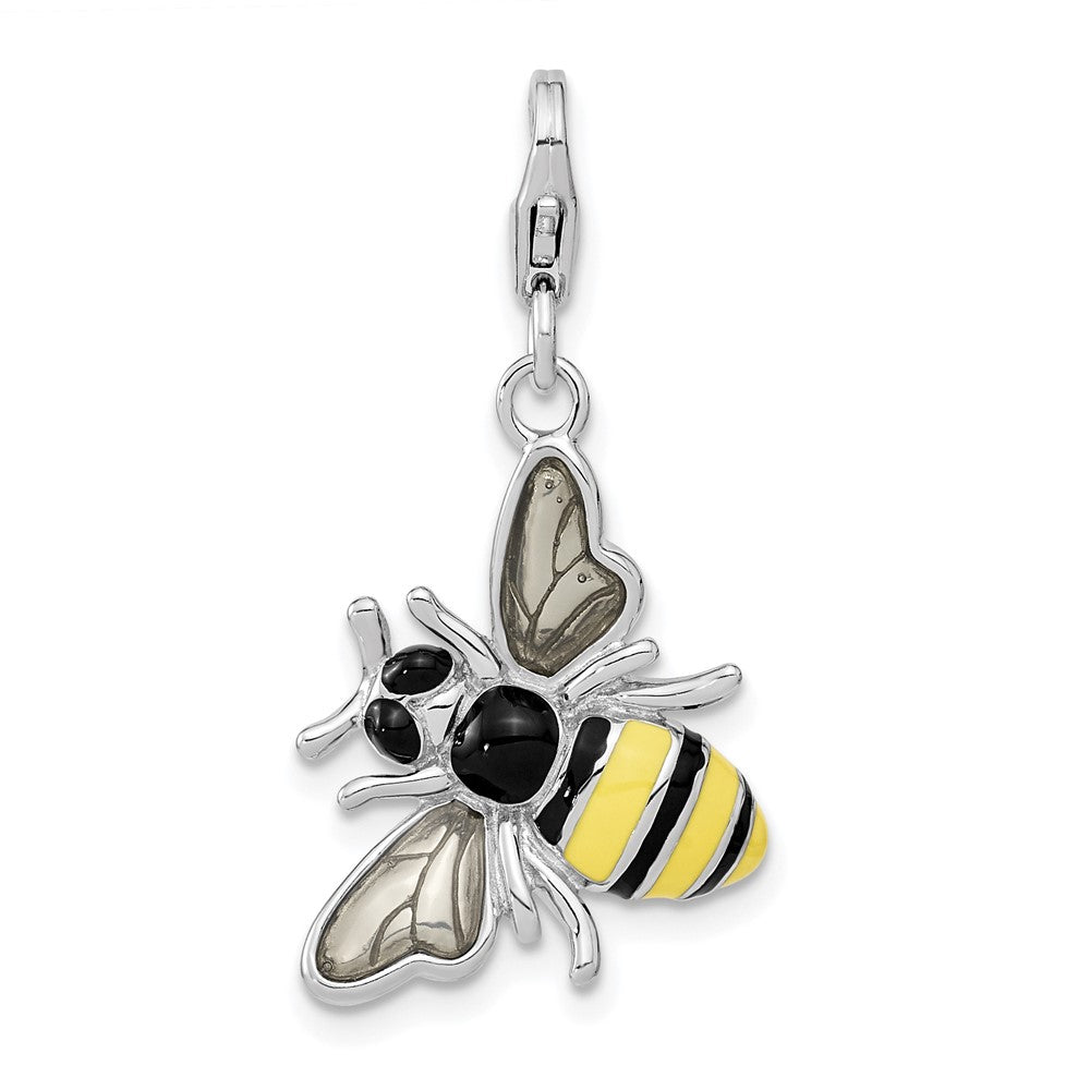 Amore La Vita Sterling Silver Rhodium-plated Polished Enameled 3-D Bubble Bee Charm with Fancy Lobster Clasp, 42 x 18 mm