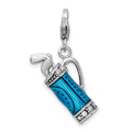 Amore La Vita Sterling Silver Rhodium-plated Polished 3-D Enameled Golf Bag and Clubs Charm with Fancy Lobster Clasp, 39 x 16 mm