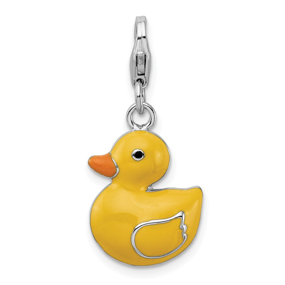 Amore La Vita Sterling Silver Rhodium-plated Polished Enameled 3-D Duck Charm with Fancy Lobster Clasp, 38 x 13 mm