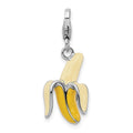 Amore La Vita Sterling Silver Rhodium-plated Polished 3-D Enameled Peeled Banana Charm with Fancy Lobster Clasp, 40 x 12 mm