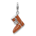 Amore La Vita Sterling Silver Rhodium-plated Polished 3-D Enameled Snow Boot Charm with Fancy Lobster Clasp, 44 x 16 mm
