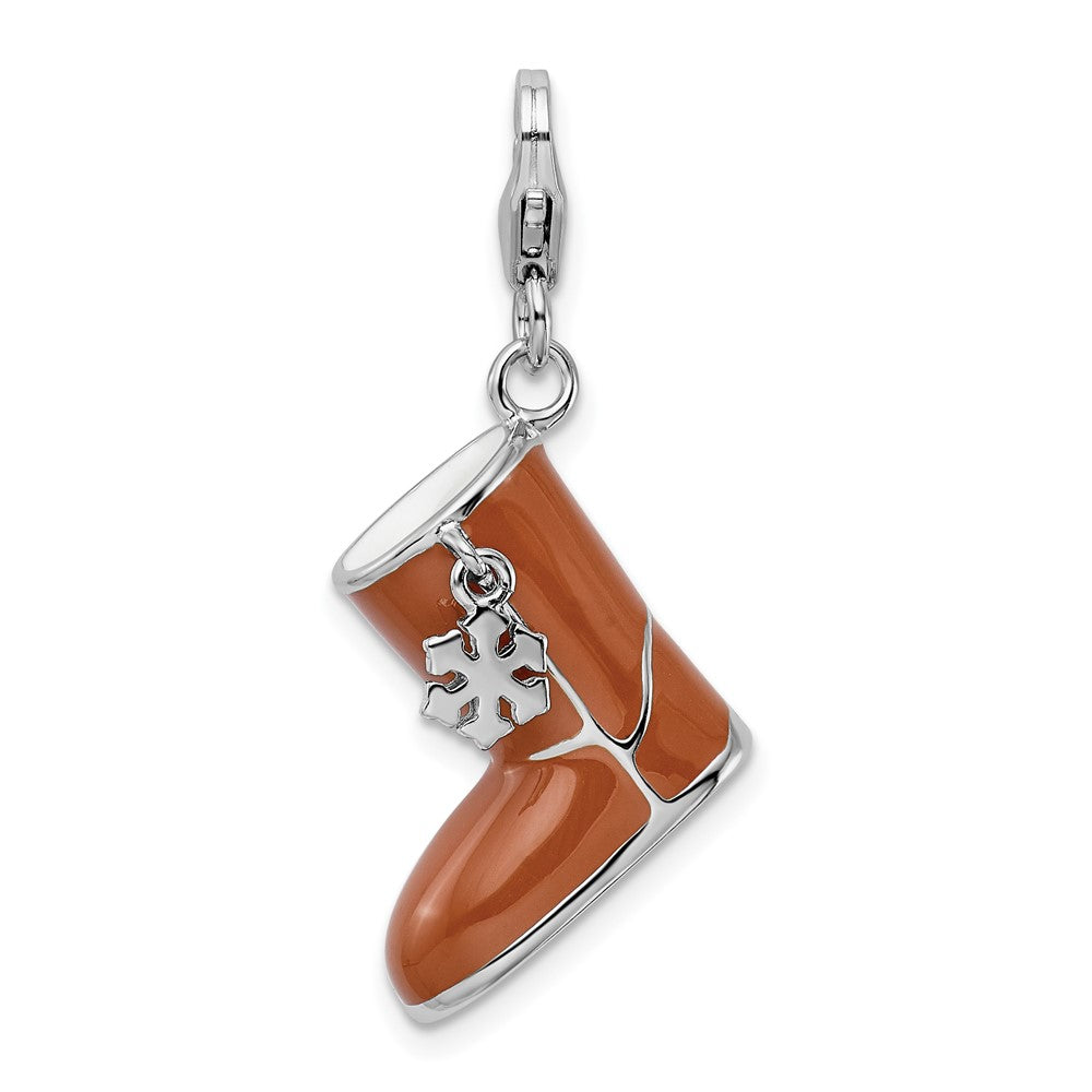 Amore La Vita Sterling Silver Rhodium-plated Polished 3-D Enameled Snow Boot Charm with Fancy Lobster Clasp, 44 x 16 mm