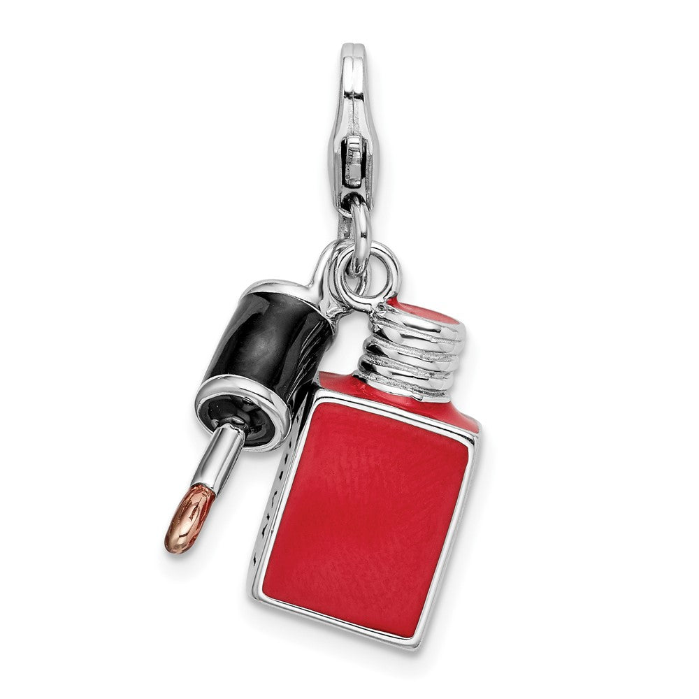Amore La Vita Sterling Silver Rhodium-plated Polished 3-D Enameled Fingernail Polish Charm with Fancy Lobster Clasp, 40 x 14 mm
