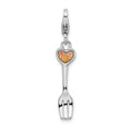 Sterling Silver RH 3-D Flower Heart Fork w/Lobster Clasp Charm, 45 x 7 mm