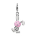 Amore La Vita Sterling Silver Rhodium-plated Polished 3-D Enameled Bunny Charm with Fancy Lobster Clasp, 45 x 16 mm