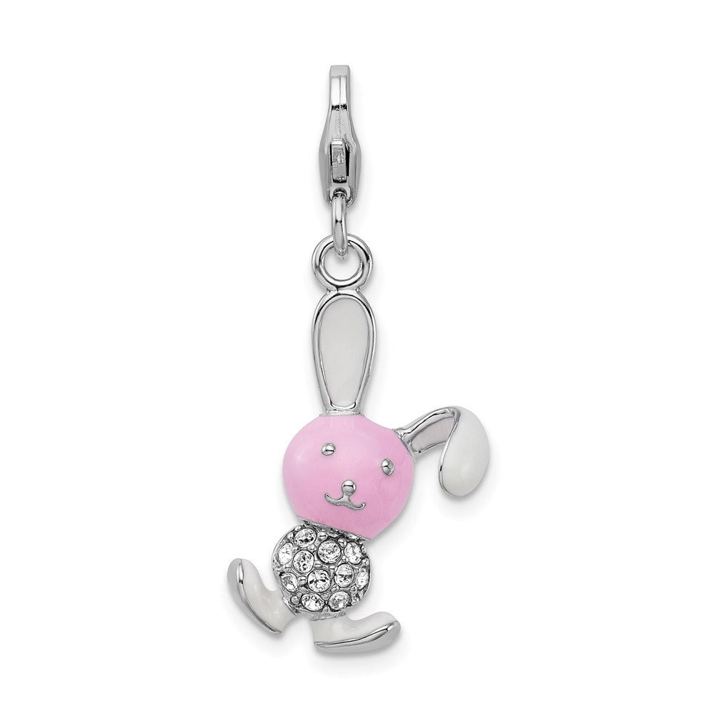 Amore La Vita Sterling Silver Rhodium-plated Polished 3-D Enameled Bunny Charm with Fancy Lobster Clasp, 45 x 16 mm