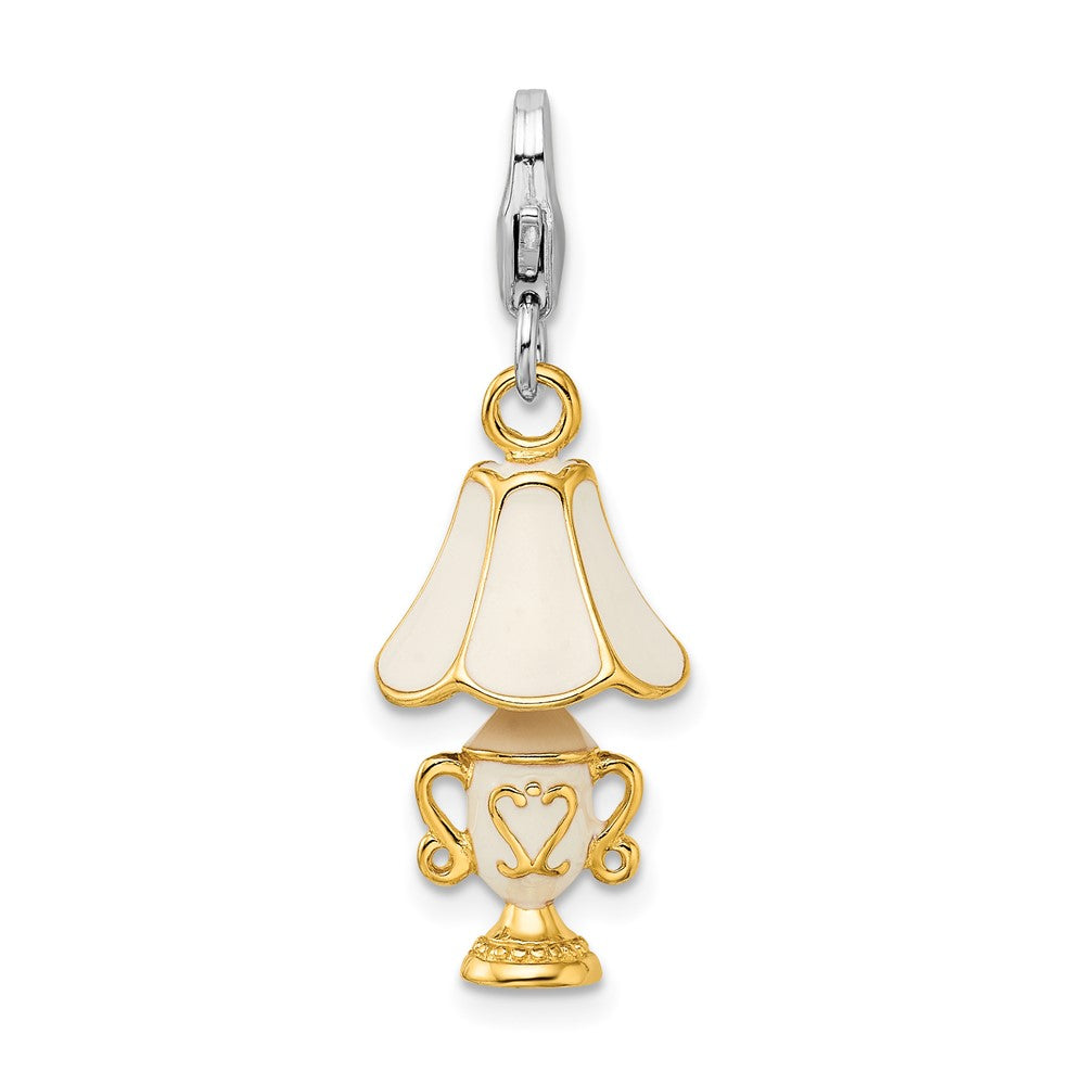 Amore La Vita Sterling Silver Rhodium-plated and Gold-plated Polished 3-D Enameled Lamp Charm with Fancy Lobster Clasp, 42 x 12 mm