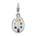 Amore La Vita Sterling Silver Rhodium-plated Polished Enameled 3-D Palette and Brush Charm with Fancy Lobster Clasp, 38 x 12 mm