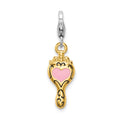 Amore La Vita Sterling Silver Rhodium-plated and Gold-plated Polished Enameled 3-D Heart Mirror Charm with Fancy Lobster Clasp, 18 x 9 mm