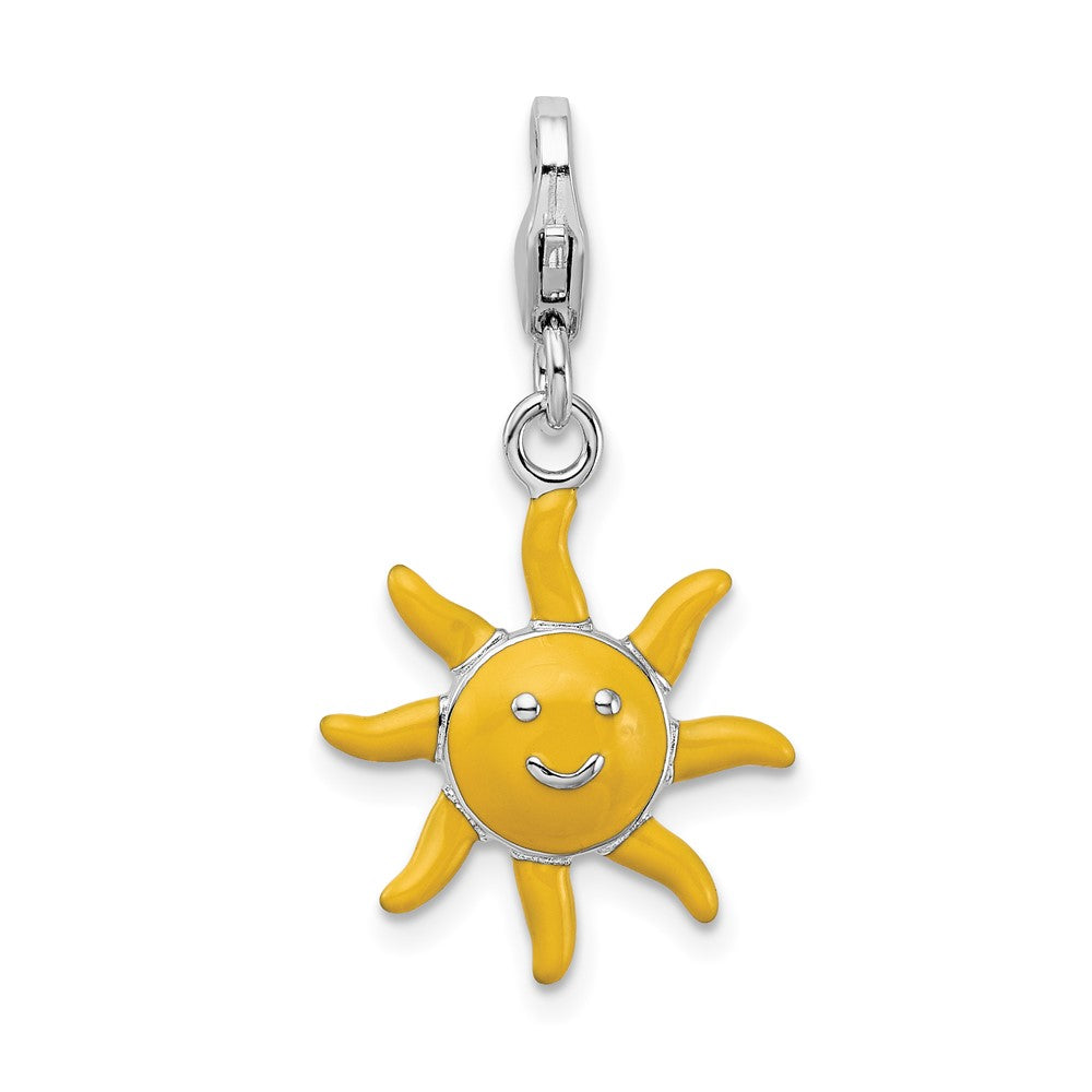 Amore La Vita Sterling Silver Rhodium-plated Polished 3-D Enameled Sunshine Charm with Fancy Lobster Clasp, 33 x 18 mm