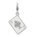 Amore La Vita Sterling Silver Rhodium-plated Polished 3-D Enameled Swarovski Crystal Ace Charm with Fancy Lobster Clasp, 41 x 12 mm