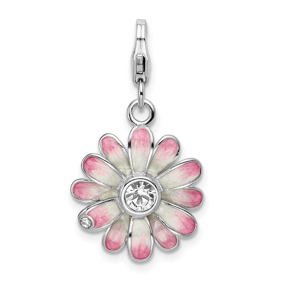 Amore La Vita Sterling Silver Rhodium-plated Polished Enameled Flower Charm with Fancy Lobster Clasp, 39 x 17 mm