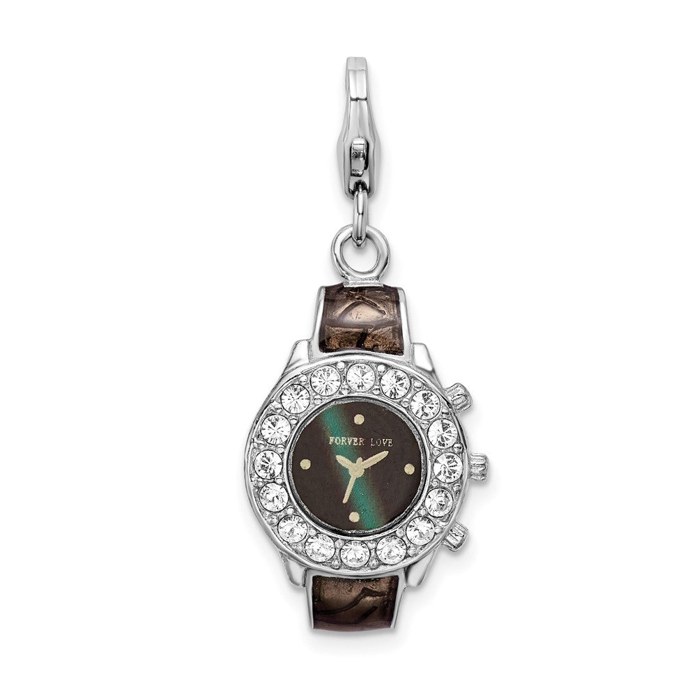 Amore La Vita Sterling Silver Rhodium-plated Polished 3-D Enameled Watch Charm with Fancy Lobster Clasp, 41 x 14 mm