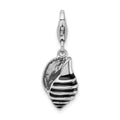 Amore La Vita Sterling Silver Rhodium-plated Polished 3-D Enameled Shell Charm with Fancy Lobster Clasp, 36 x 10 mm