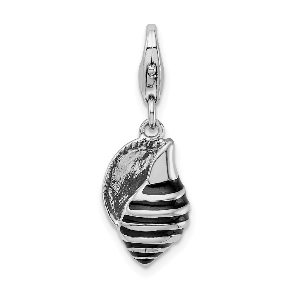 Amore La Vita Sterling Silver Rhodium-plated Polished 3-D Enameled Shell Charm with Fancy Lobster Clasp, 36 x 10 mm
