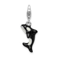 Amore La Vita Sterling Silver Rhodium-plated Polished 3-D Enameled Orca Whale Charm with Fancy Lobster Clasp, 40 x 10 mm