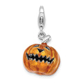 Amore La Vita Sterling Silver Rhodium-plated Polished 3-D Enameled Jack o Lantern Charm with Fancy Lobster Clasp, 33 x 12 mm