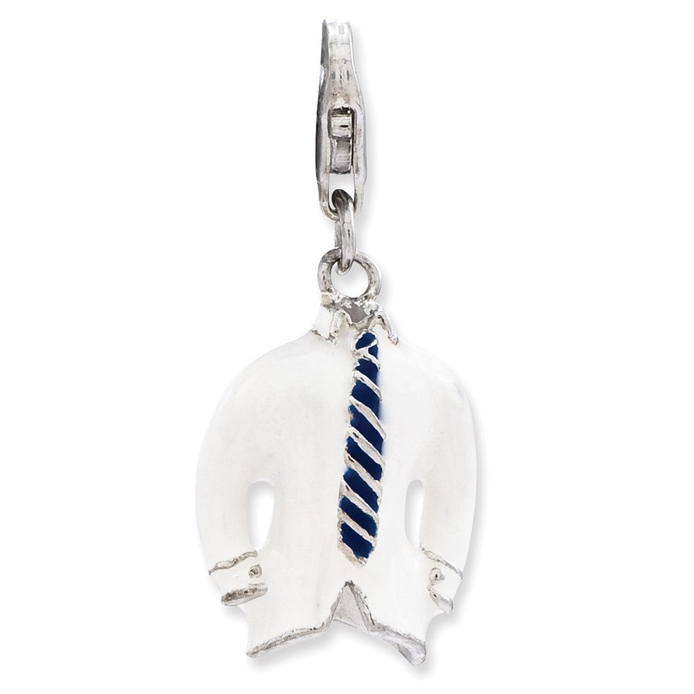 SS RH 3-D Enameled Collared Shirt and Tie w/Lobster Clasp Charm, 38 x 13 mm