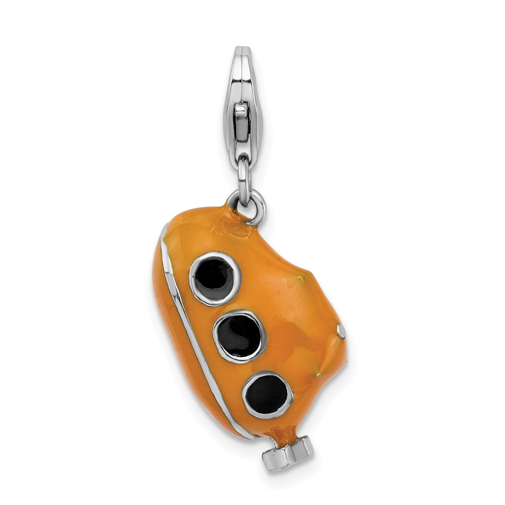 Amore La Vita Sterling Silver Rhodium-plated Polished 3-D Enameled Submarine Charm with Fancy Lobster Clasp, 40 x 14 mm