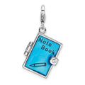 Amore La Vita Sterling Silver Rhodium-plated Polished 3-D Moveable Crystal Enameled 3-D Note Book Charm with Fancy Lobster Clasp, 32 x 17 mm