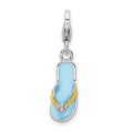 Amore La Vita Sterling Silver Rhodium-plated Polished 3-D Enameled Flower Flip Flop Charm with Fancy Lobster Clasp, 27 x 7 mm