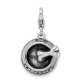 Amore La Vita Sterling Silver Rhodium-plated Polished 3-D Dog Bowl and Bone Charm with Fancy Lobster Clasp, 27 x 17 mm