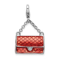 Amore La Vita Sterling Silver Rhodium-plated Polished 3-D Enameled with Swarovski Crystal Purse Charm with Fancy Lobster Clasp, 31 x 18 mm