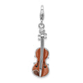Amore La Vita Sterling Silver Rhodium-plated Polished 3-D Enameled Viola Charm with Fancy Lobster Clasp, 40 x 10 mm
