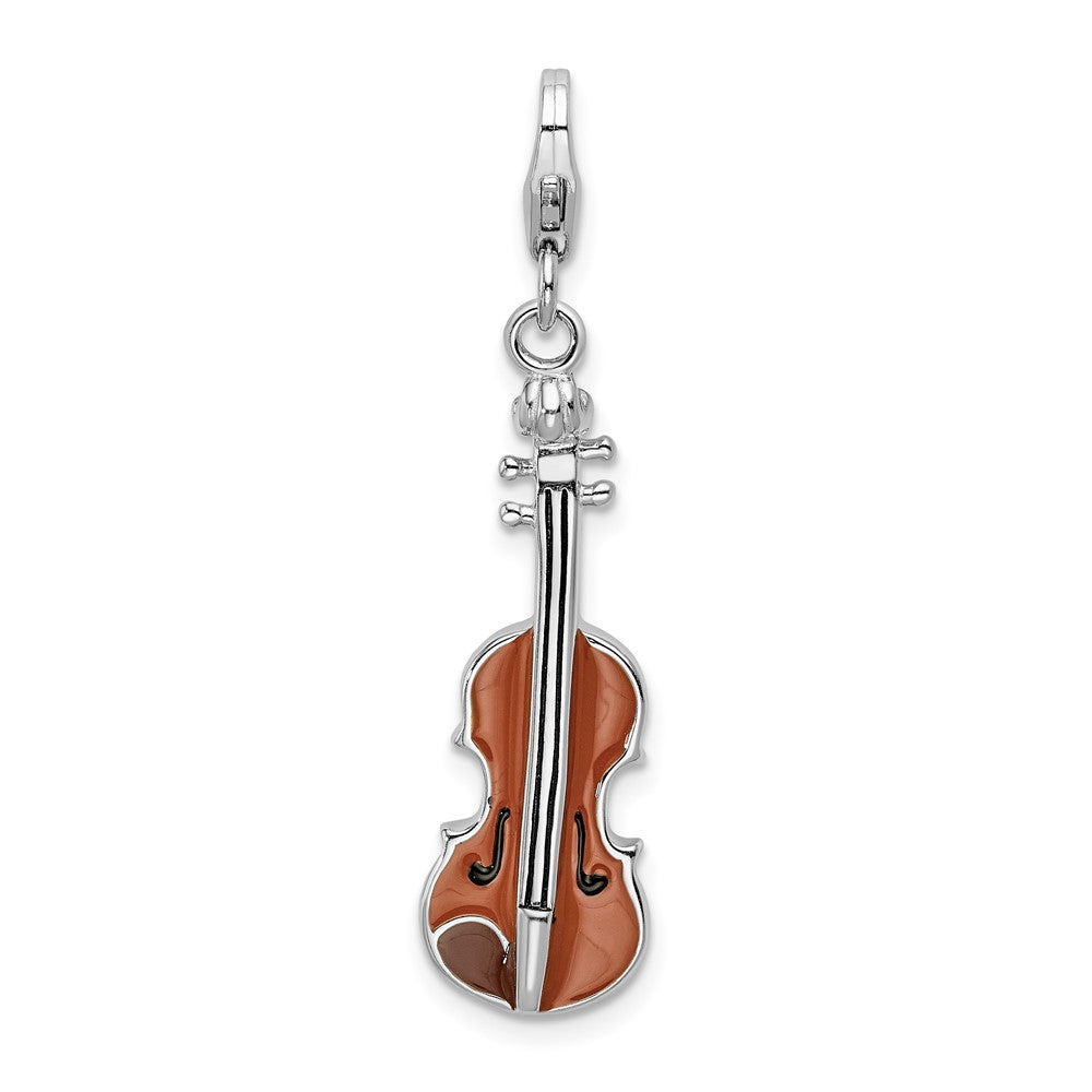 Amore La Vita Sterling Silver Rhodium-plated Polished 3-D Enameled Viola Charm with Fancy Lobster Clasp, 40 x 10 mm