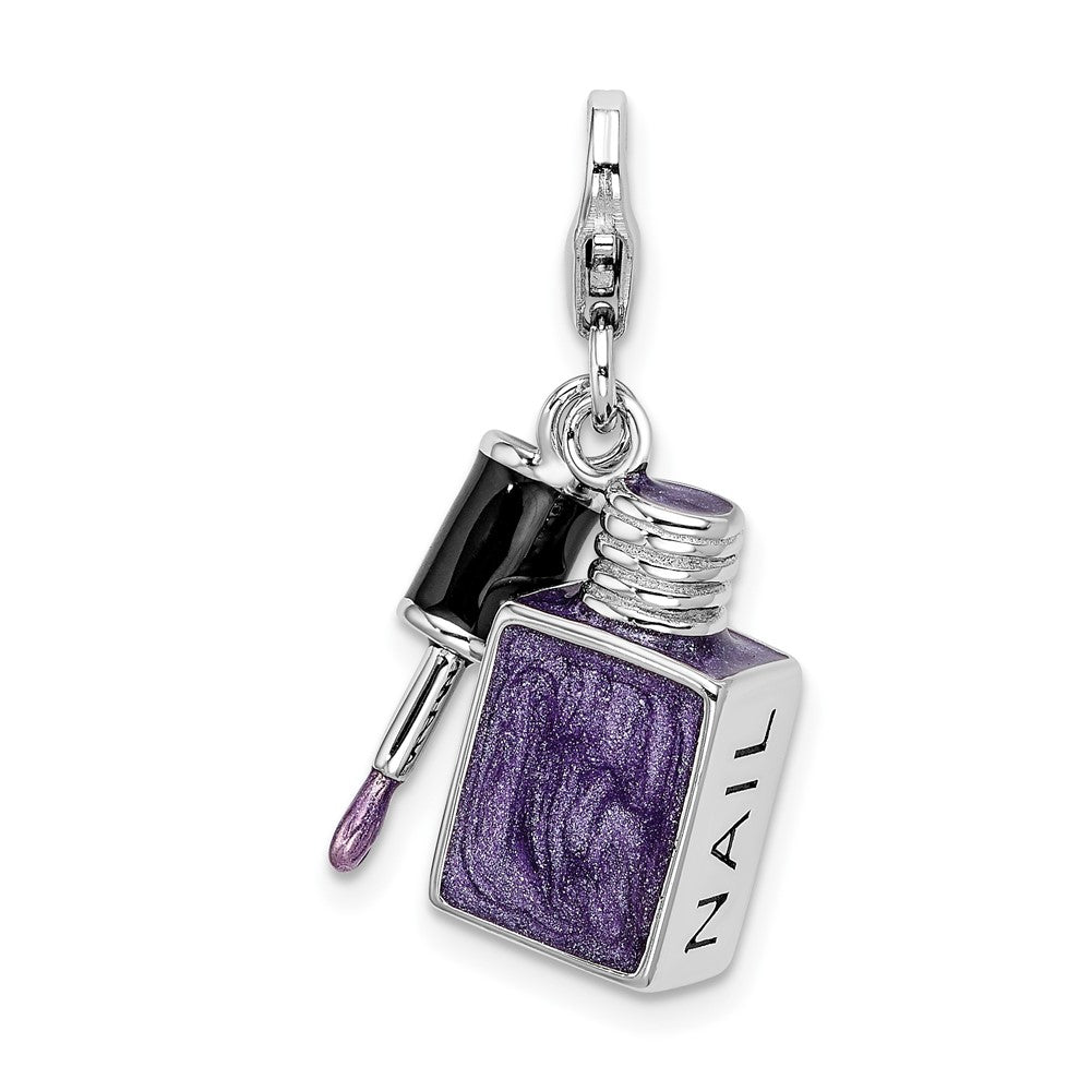 Amore La Vita Sterling Silver Rhodium-plated Polished 3-D Enameled Nail Enameled Charm with Fancy Lobster Clasp, 29 x 16 mm