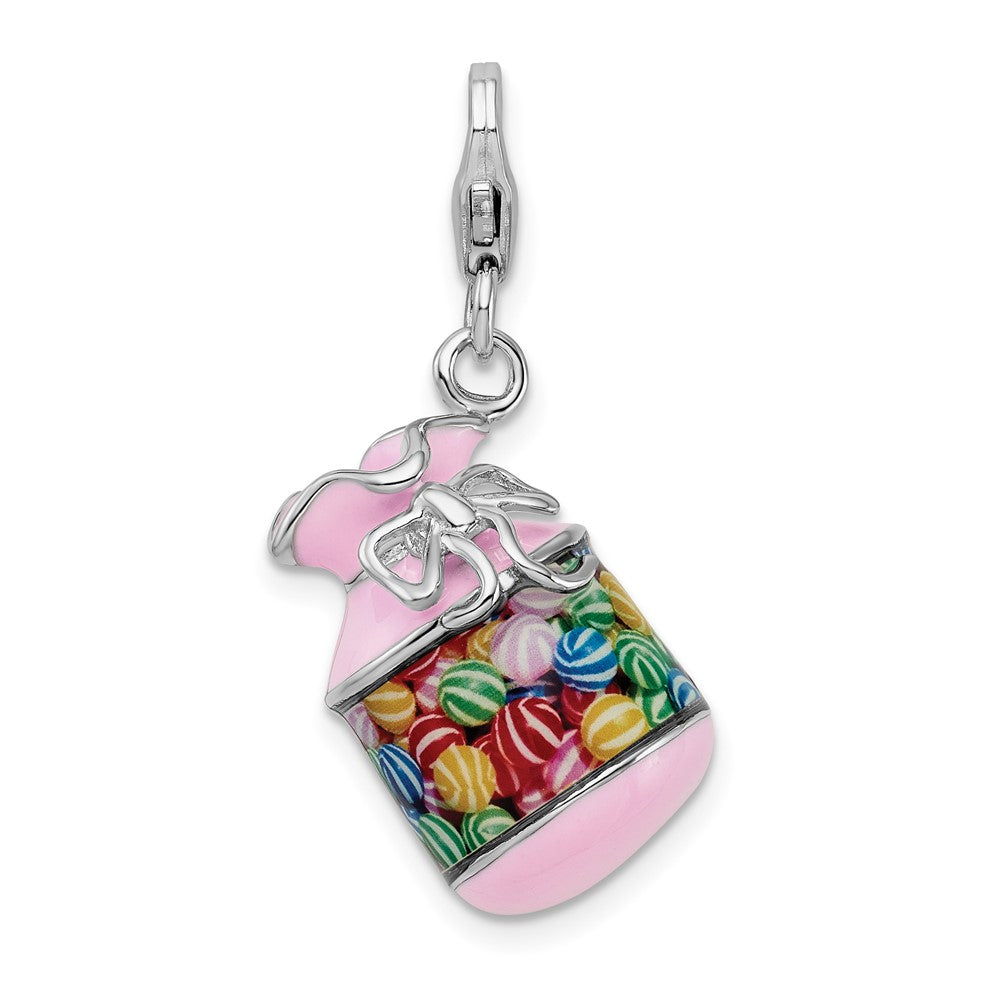 Amore La Vita Sterling Silver Rhodium-plated Polished 3-D Enameled Candy Jar Charm with Fancy Lobster Clasp, 21 x 16 mm