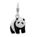 Amore La Vita Sterling Silver Rhodium-plated Polished Enameled Panda Bear Charm with Fancy Lobster Clasp, 26 x 13 mm