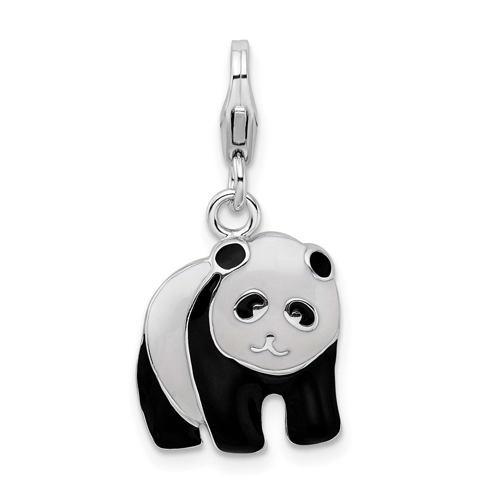 Amore La Vita Sterling Silver Rhodium-plated Polished Enameled Panda Bear Charm with Fancy Lobster Clasp, 26 x 13 mm