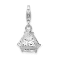 Amore La Vita Sterling Silver Rhodium-plated Polished 3-D CZ Charm with Fancy Lobster Clasp, 24 x 13 mm