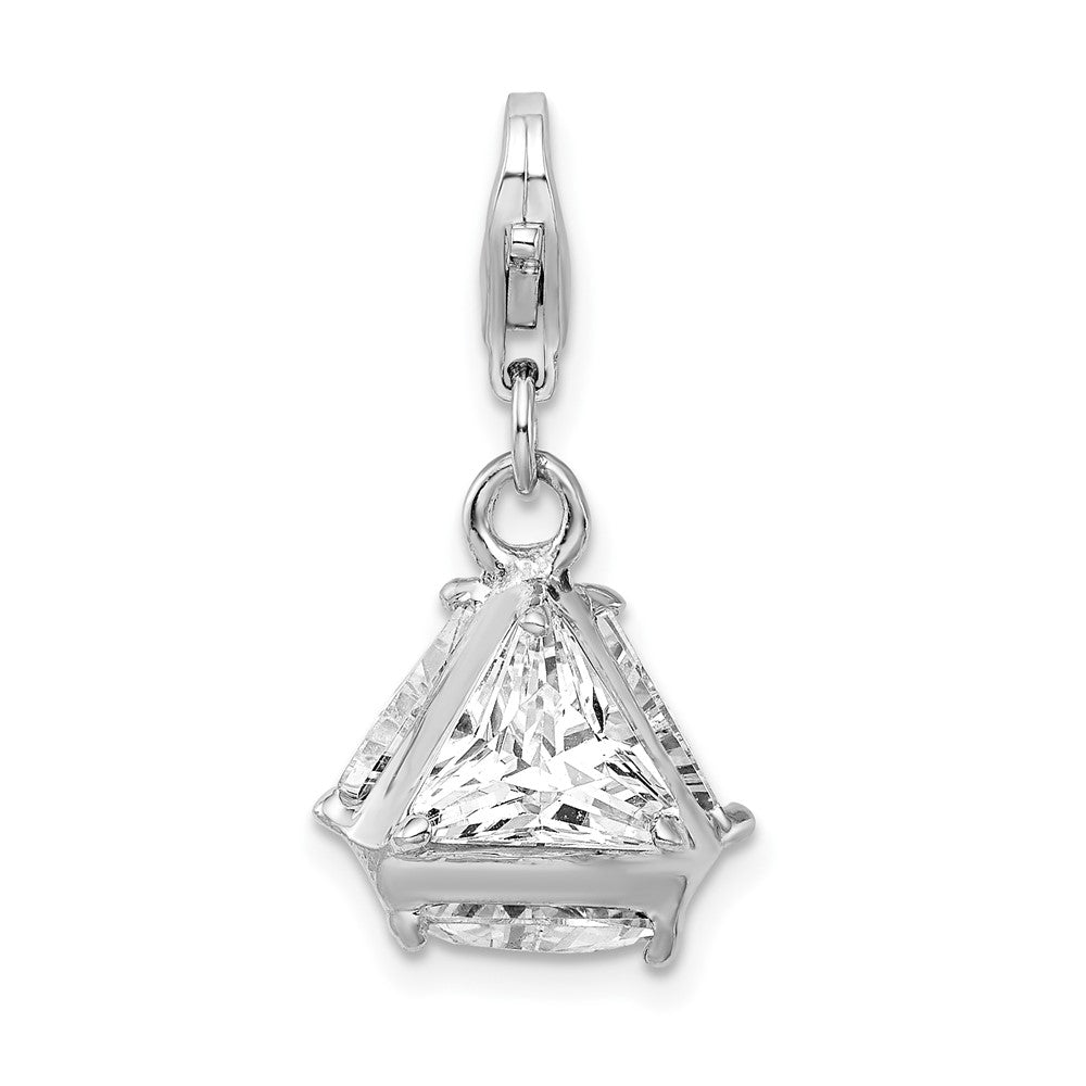 Amore La Vita Sterling Silver Rhodium-plated Polished 3-D CZ Charm with Fancy Lobster Clasp, 24 x 13 mm