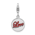 Amore La Vita Sterling Silver Rhodium-plated Polished Enameled LOVE Charm with Fancy Lobster Clasp, 23 x 12 mm