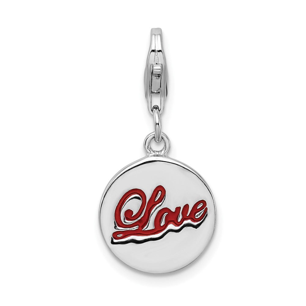 Amore La Vita Sterling Silver Rhodium-plated Polished Enameled LOVE Charm with Fancy Lobster Clasp, 23 x 12 mm