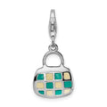 Amore La Vita Sterling Silver Rhodium-plated Polished 3-D Enameled Purse Charm with Fancy Lobster Clasp, 15 x 13 mm