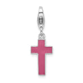 Amore La Vita Sterling Silver Rhodium-plated Polished Enameled Cross Charm with Fancy Lobster Clasp, 26 x 9 mm