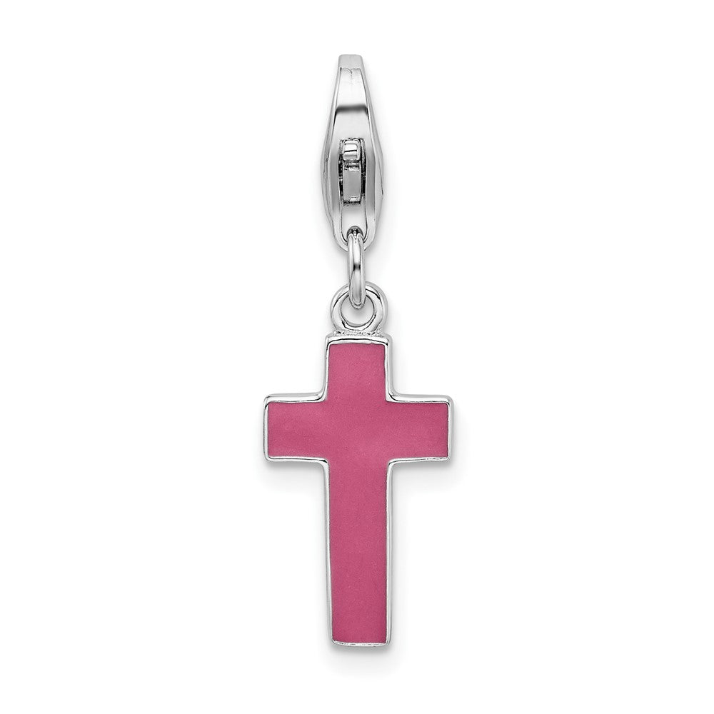 Amore La Vita Sterling Silver Rhodium-plated Polished Enameled Cross Charm with Fancy Lobster Clasp, 26 x 9 mm