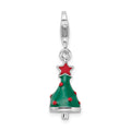 Amore La Vita Sterling Silver Rhodium-plated Polished 3-D Enameled Christmas Tree Charm with Fancy Lobster Clasp, 29 x 9 mm