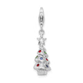 Amore La Vita Sterling Silver Rhodium-plated Polished 3-D Multi-colored Glass Stone Tree Charm with Fancy Lobster Clasp, 31 x 8 mm