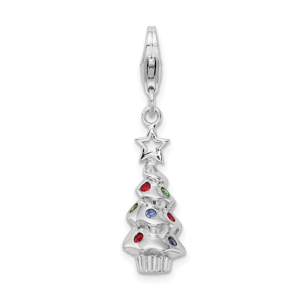 Amore La Vita Sterling Silver Rhodium-plated Polished 3-D Multi-colored Glass Stone Tree Charm with Fancy Lobster Clasp, 31 x 8 mm