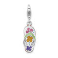 Amore La Vita Sterling Silver Rhodium-plated Polished 3-D Enameled Flip-flop Charm with Fancy Lobster Clasp, 30 x 8 mm