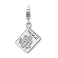 Amore La Vita Sterling Silver Rhodium-plated Polished 3-D Passport Charm with Fancy Lobster Clasp, 29 x 18 mm