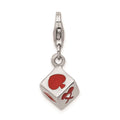 Sterling Silver Rhodium-plated 3-D Enameled Die w/Lobster Clasp Charm, 23 x 11 mm