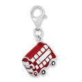 Amore La Vita Sterling Silver Rhodium-plated Polished 3-D Enameled Double Deck Bus Charm with Fancy Lobster Clasp, 25 x 13 mm